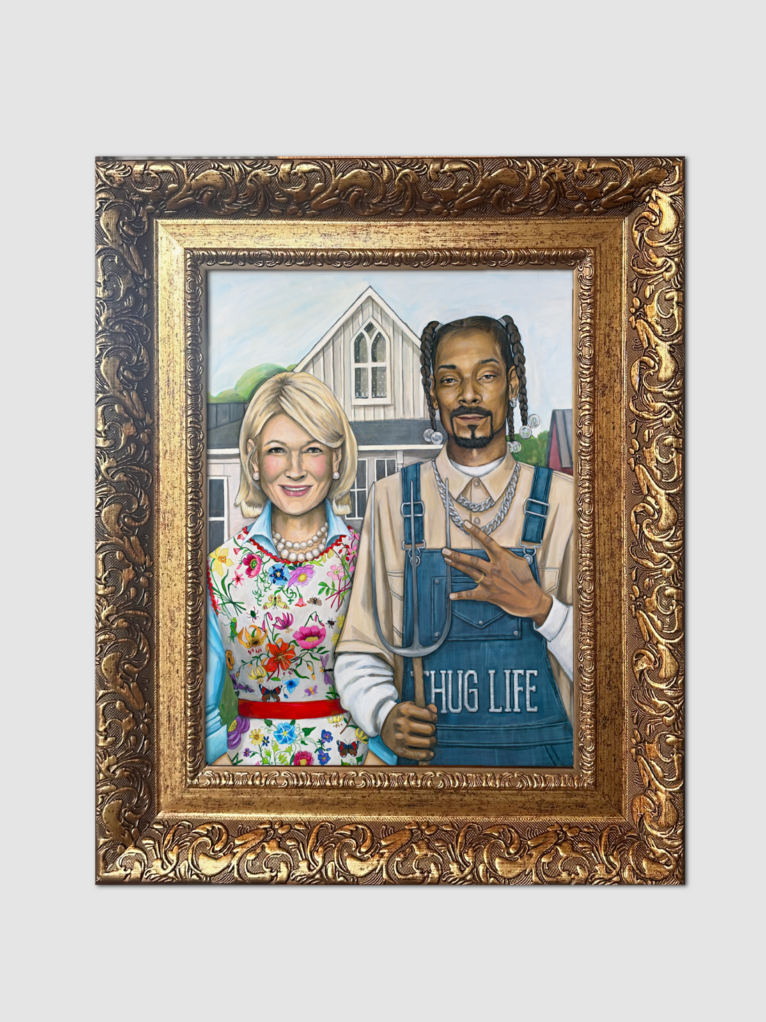 American Hustle print by artist Lindsay Ponce in an ornate carved gold frame