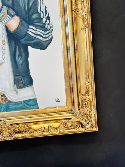 Prayer Hands Abe giclée canvas framed in the Kendall frame