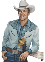 King George by LX Artworks, a smiling man in a white cowboy hat and embroidered western shirt with a crown belt buckle