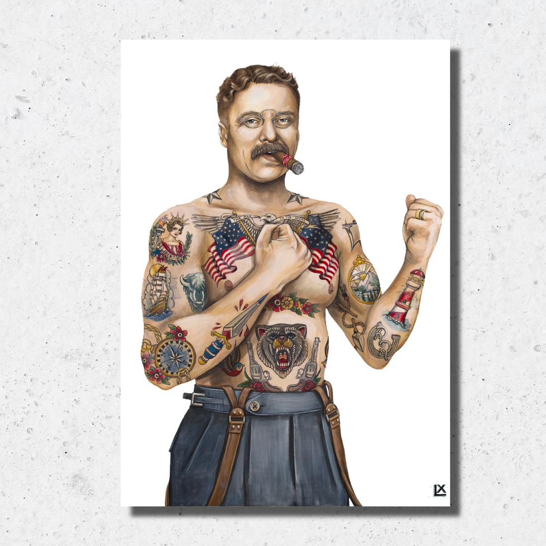 Tatted Teddy Paper Print